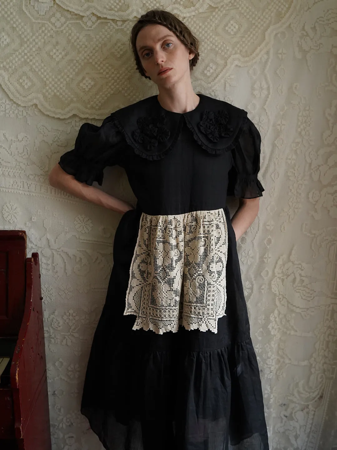 Unlogical Poem Retro Style Handmade Yoyo Flower Patchwork Lace Dress